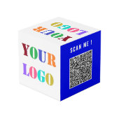 Logo und QR-Code-Werbevorlage Würfel (Rückseite Schrägansicht)