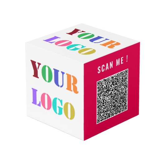 Logo und QR-Code-Werbevorlage Würfel (Vorderseite Schrägansicht)
