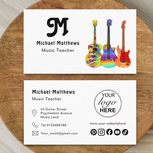 Logo und Social Media Custom Music Teacher Visitenkarte
