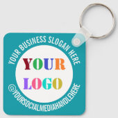 Logo und Social Media der Werbefirma Schlüsselanhä Schlüsselanhänger (Rückseite)