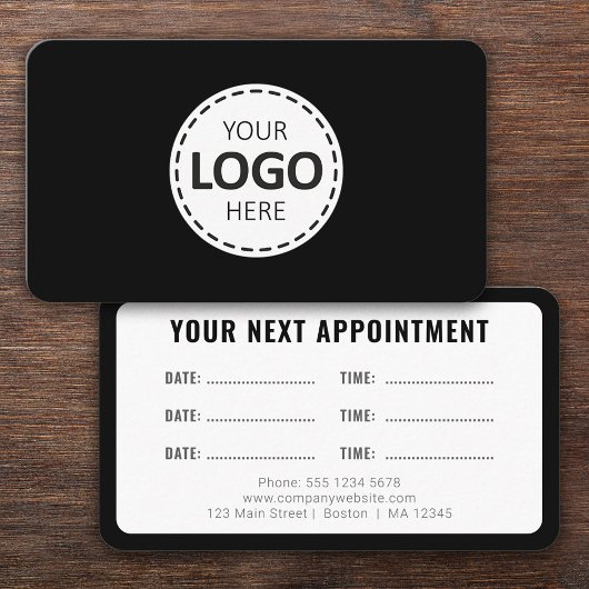 Logo Upload Modern Simple Appointment Black Visitenkarte