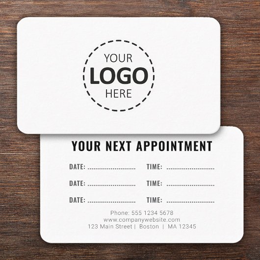 Logo Upload Modern Simple Appointment White Visitenkarte