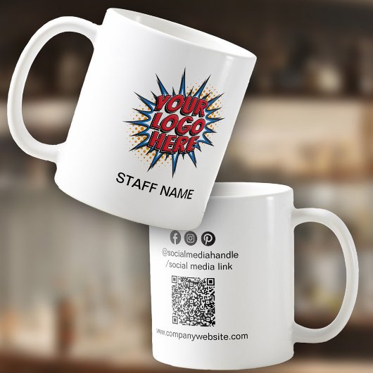 Logo-Upload, Name des Personals, QR-Code, Firmenma Kaffeetasse