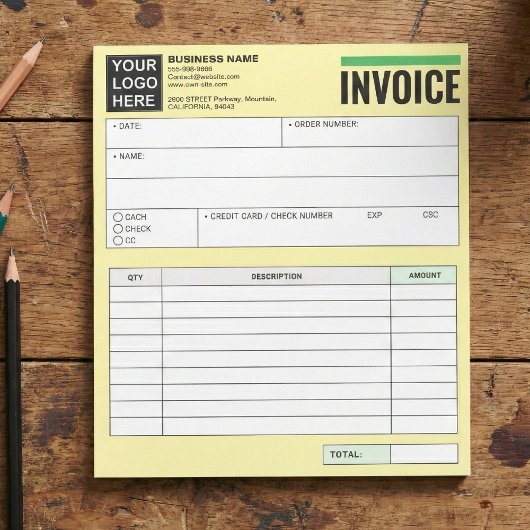 Logo, Verkaufsbeleg-Bestellformulare, Rechnungshef Notizblock