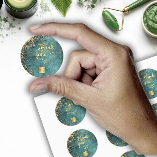 Logo Vintage Emerald Green Gold  Black Thank you Runder Aufkleber