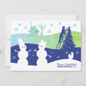 Logo von Bright Blue Green Snowmen Einladung (Vorderseite)