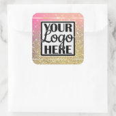 Logo-Vorlage Gold und Rosa Glitzer Sparkle Stars Quadratischer Aufkleber (Tasche)