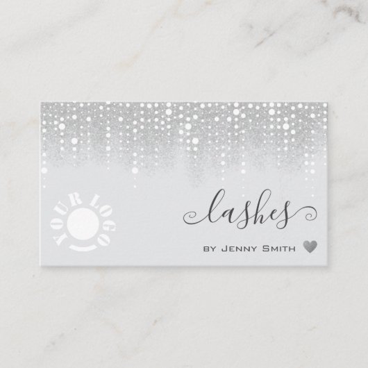 Logo-Vorlage Hübscher weißer Silber-Glitzer-Regen Visitenkarte (Vorderseite)