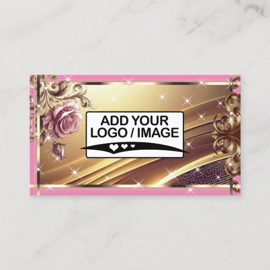 Logo-Vorlage Luxus Chic Gold Rosa Blume Visitenkarte (Vorderseite)