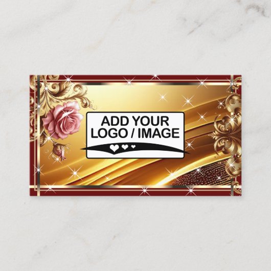 Logo-Vorlage Luxus Chic Gold Rote Rose Blume Visitenkarte (Vorderseite)
