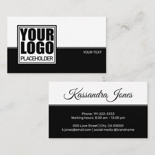 Logo-Vorlage Minimalistische Schlichte Schwarz-wei Visitenkarte (Vorne/Hinten)