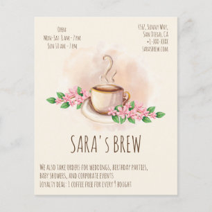 Logo Wasserfarbe Kaffeetasse und Blumen Café Flyer