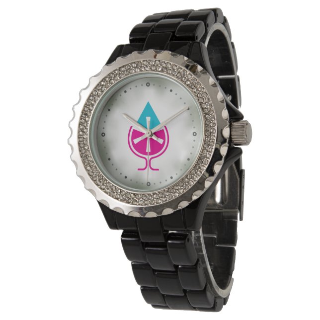 Logo "Water to Wine Miracle" (aquamarin und rosa) Armbanduhr (Schrägansicht)
