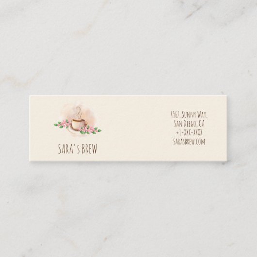 Logo Watercolor-Kaffee-Tasse und Blumencafé Telefonnummerkarte (Vorderseite)