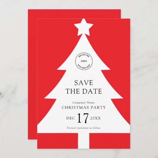 Logo Weihnachtsbaum Party Save the Date rot Einladung (Vorne/Hinten)