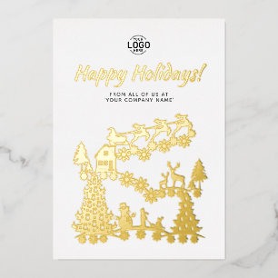 Logo Weihnachtsszene Gold Weiße Feiertagskarte Folieneinladung