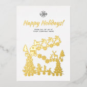 Logo Weihnachtszene Gold White Holidays Card Folieneinladung (Vorderseite)