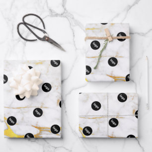 Logo-Weiß und Gold-Marmor Geschenkpapier Set