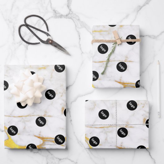 Logo-Weiß und Gold-Marmor Geschenkpapier Set (Vorderseite)