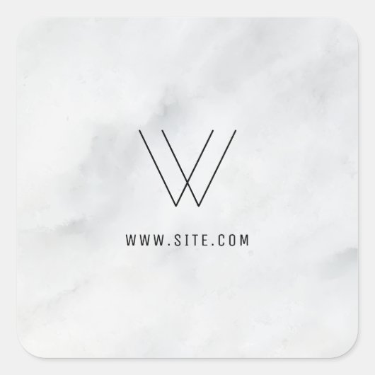 Logo-weißer Marmor Quadratischer Aufkleber (Vorderseite)