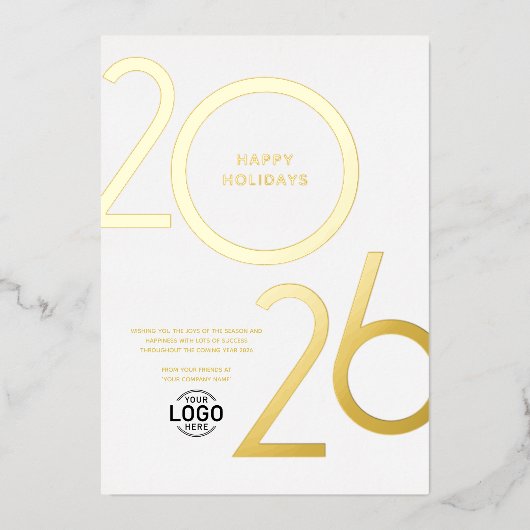 Logo White Clean Modern Business Holiday Gold Card Folieneinladung (Vorderseite)