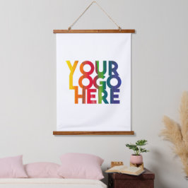 Logo "White Simple Business" Wandteppich Mit Holzrahmen