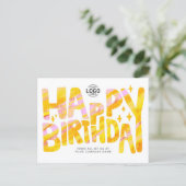 Logo Yellow Fun Crayon Handgeschriebener Geburtsta Postkarte (Stehend Vorderseite)