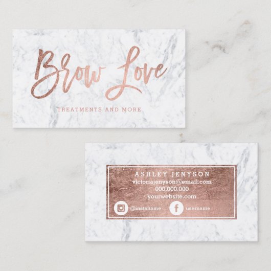 Logobrauen-Imitat-Rosengoldtypographie-Weißmarmor Visitenkarte (Vorne/Hinten)