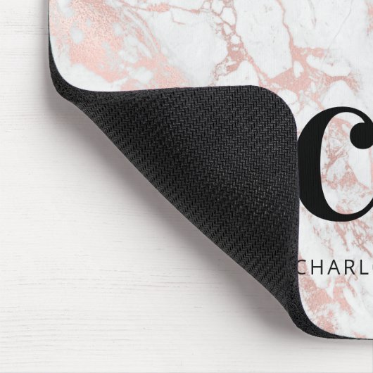 Logogeschäft mit weißem Rosengold-Monogramm Mousepad (Ecke)