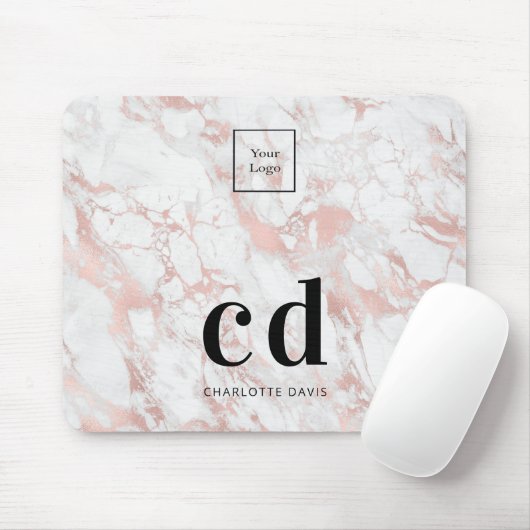 Logogeschäft mit weißem Rosengold-Monogramm Mousepad (Mit Mouse)