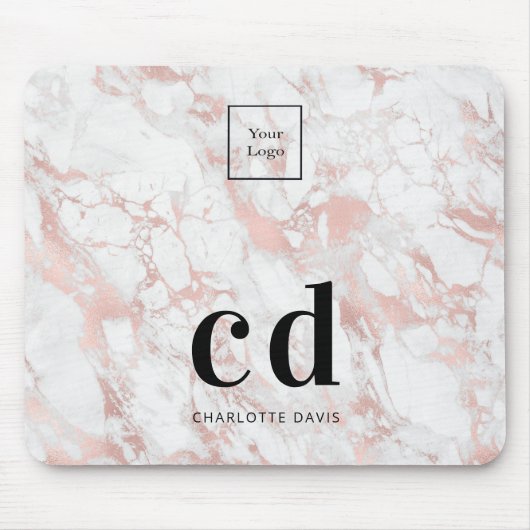 Logogeschäft mit weißem Rosengold-Monogramm Mousepad (Vorne)