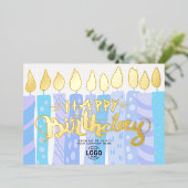 Logokombination Blauer Kerzen Firmengeburt Folieneinladung (Stehend vorne)