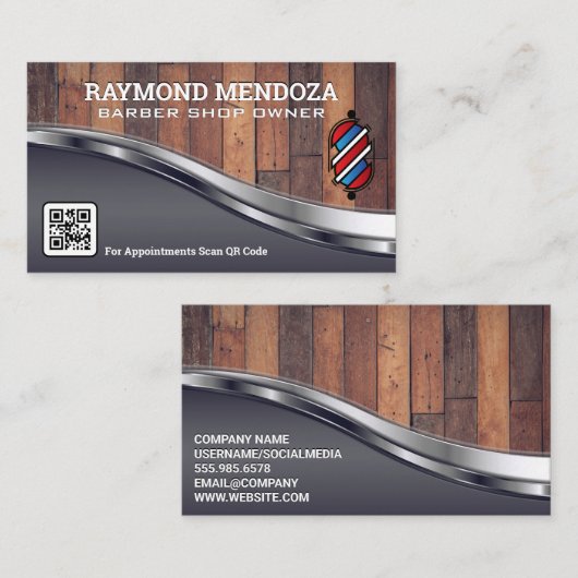 Logokombination | Holz Metallic | QR-Code Visitenkarte (Vorne/Hinten)