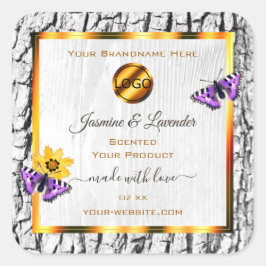 Logokombinationen für Etiketten von Weißholzkörnch Quadratischer Aufkleber