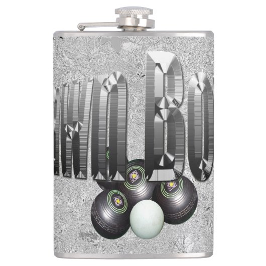 Logokombinationen mit Bowlen aus Silberblättern, Flachmann (Vorderseite)