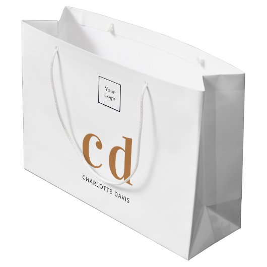 Logokombinationen mit weißem Gold Große Geschenktüte (Rückseite Schrägansicht)