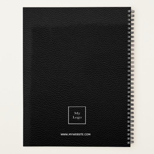 Logopartikel aus schwarzem Leder, Monogramm, Busin Planer (Rückseite)