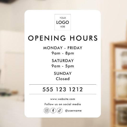 Logos Open Hours Social Media Business Fensteraufkleber