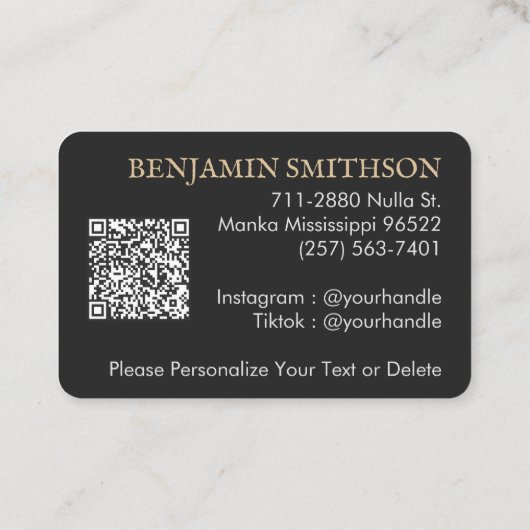 Logos und QR-Code Kohle Grau Kariert, moderne Mark Visitenkarte (Rückseite)
