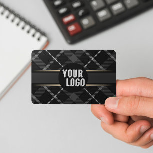 Logos und QR-Code Kohle Grau Kariert, moderne Mark Visitenkarte