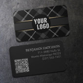 Logos und QR-Code Kohle Grau Kariert, moderne Mark Visitenkarte