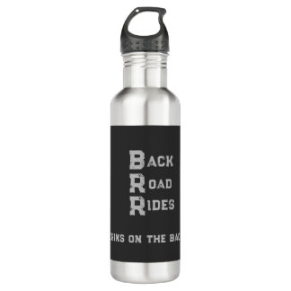 Logos und Slogan "Back Road Rides", graue Buchstab Edelstahlflasche