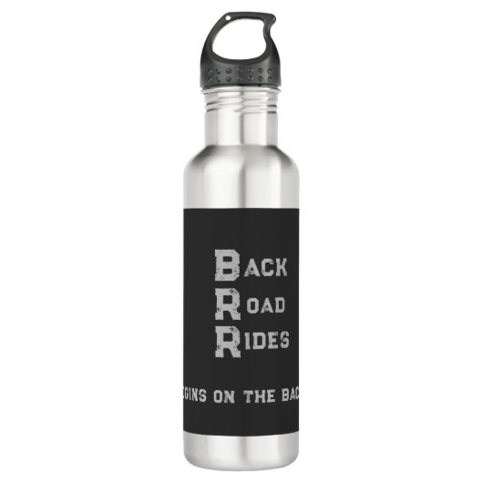 Logos und Slogan "Back Road Rides", graue Buchstab Edelstahlflasche (Vorderseite)