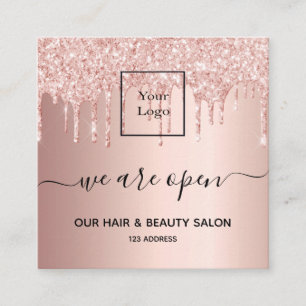 Logos Wiedereröffnung Schönheitssalon Rose Gold Gl Quadratische Visitenkarte