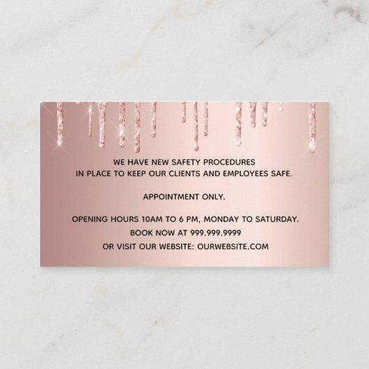 Logos Wiedereröffnung Schönheitssalon Rose Gold Gl Visitenkarte (Rückseite)