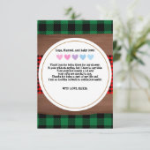 Logs Flannel Rustic Kariert Hearts Baby Dusche Dankeskarte (Stehend Vorderseite)