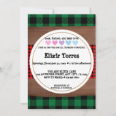 Logs Flannel Rustic Kariert Hearts Baby Dusche Einladung (Vorderseite)