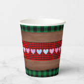 Logs Flannel Rustic Kariert Hearts Baby Dusche Pappbecher (Rückseite)