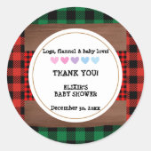 Logs Flannel Rustic Kariert Hearts Baby Dusche Runder Aufkleber (Vorderseite)
