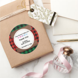 Logs Flannel Rustic Kariert Hearts Baby Dusche Runder Aufkleber